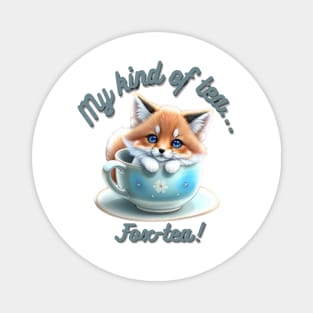 Cute Red Fox Blue White Floral Tea Cup Magnet